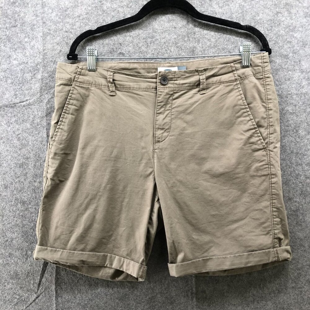 Old Navy Rolled Hem Bermuda Short Women 10 Khaki Button/Zip Closure Cotton Blend